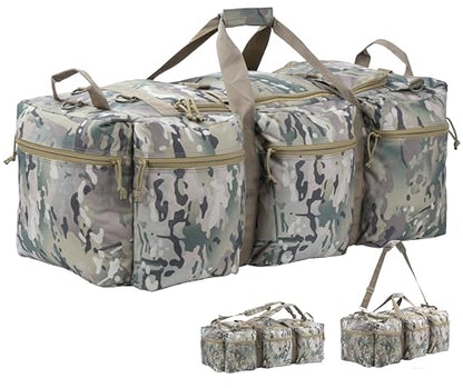 100L Large Military Duffle Bag Deployment Duffel Bag Sports Equipment Travel Luggage Bag with Detachable Backpack Straps… - color: AT Camo