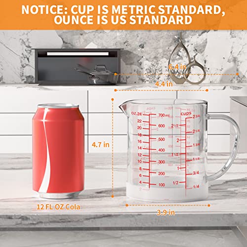 Glass Measuring Cup, 2 3/4-Cup/700 ML Liquid Measuring Cups, Measuring Cup With Handle and V-Shaped Spout, Glass Beaker with Three Scales (OZ, Cup, ML), Dishwasher/Freezer/Microwave Safe - size: 2 3/4 Cup / 700 mL