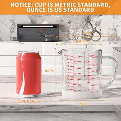 Glass Measuring Cup, 2 3/4-Cup/700 ML Liquid Measuring Cups, Measuring Cup With Handle and V-Shaped Spout, Glass Beaker with Three Scales (OZ, Cup, ML), Dishwasher/Freezer/Microwave Safe - size: 2 3/4 Cup / 700 mL