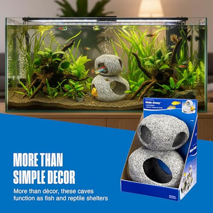 Penn-Plax Deco-Replicas Granite Stone Hideaway, 2 Piece Aquarium Decor Set - Durable, Stackable Fish Cave Ornament for Freshwater & Saltwater Tanks - Ideal for Reptiles & Amphibians, 4 & 5 Inches