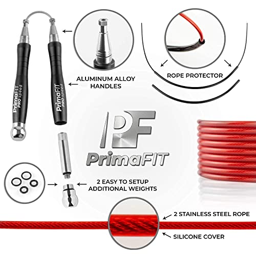 PrimaFIT Pro Speed Jump Rope for Adults, Weighted Skipping Rope for Boxing - color: Black