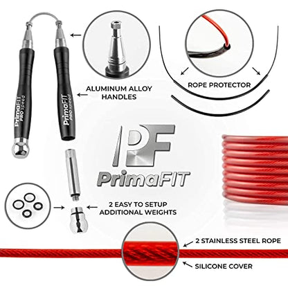PrimaFIT Pro Speed Jump Rope for Adults, Weighted Skipping Rope for Boxing - color: Black