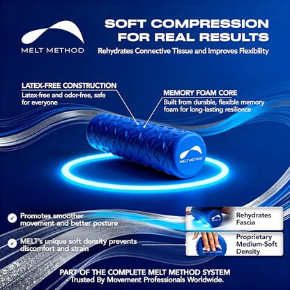 MELT Method 18 Inch Travel Soft Foam Roller- Half the Length of The MELT Full Body Roller | Portable Travel Size, Cross-Linked Memory Foam, Latex-Free, Myofascial Release, Lower Back, Hips, Neck, Shoulders