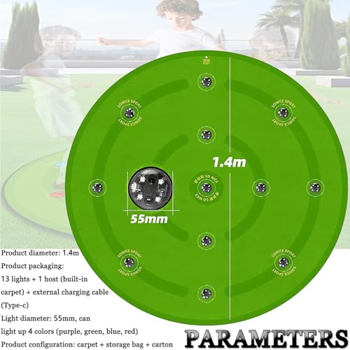 1.4M Agility Training Soccer Training Mat,10MM Thickness Non-Slip Football Skills Footstep Mat,with 13 Reaction Training Lights - 7 Training Modes,for Kids/Adult Fitness, Sports Training