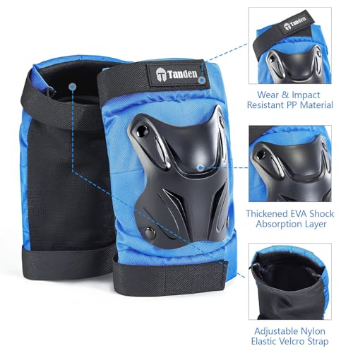 Tanden Skating Protective Gear Knee and Elbow Pads Wrist Guards for Roller Skating Skateboarding, Skate Pads Adult Knee Pads - color: Blue, size: Youth (9-15 years)