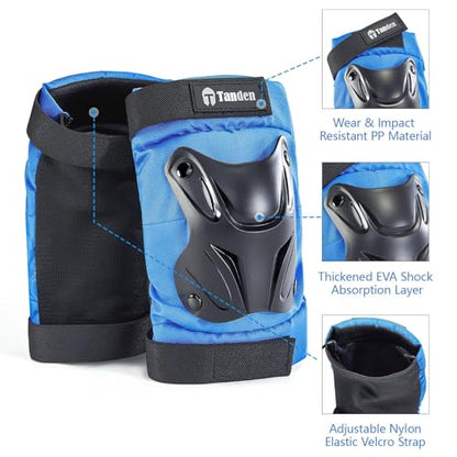 Tanden Skating Protective Gear Knee and Elbow Pads Wrist Guards for Roller Skating Skateboarding, Skate Pads Adult Knee Pads - color: Blue, size: Youth (9-15 years)