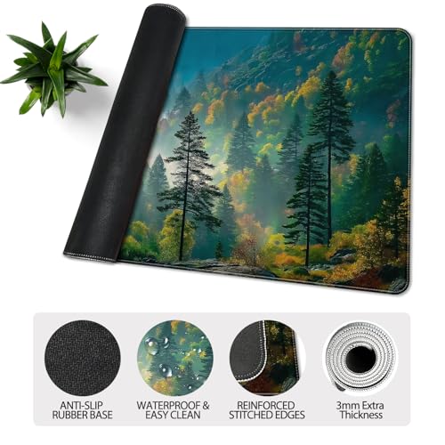 35.4 x 15.7 in, XXL Large Mouse Pad for Desk, Extended Keyboard Mouse Mat for Computer Office, Big Mouse pad with Stitched Edges, Gaming Pc-Mountains and Woods - color: Mountains and Woods