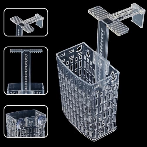 2PCS Adjustable Aquarium Plant Holder, Aquarium Planter Cup Adjustable Thickness to 2.36" Height to 3.9", Fish Tank Plant Holders with Hooks and Suction Cup for Fish Tank Accessories Clear - color: Clear