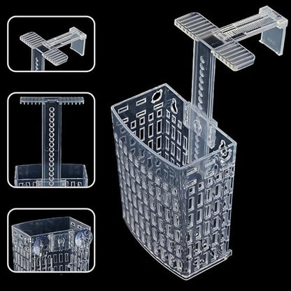 2PCS Adjustable Aquarium Plant Holder, Aquarium Planter Cup Adjustable Thickness to 2.36" Height to 3.9", Fish Tank Plant Holders with Hooks and Suction Cup for Fish Tank Accessories Clear - color: Clear