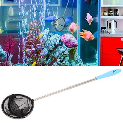 Aquarium Shrimp Net, Stainless Steel Fine Mesh Nest Extendable Fish Fish Skimmer Net Scoop with Long Handle(Round)