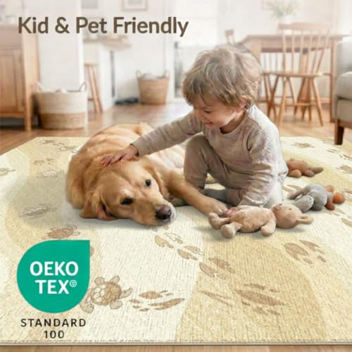 8'x10' Washable Beachy Sea Turtle Large Rug, Beige Non-Shedding Pet Friendly Carpet for King Size Bedroom, Master Suite, Under Bed, Foldable Easy Care Mat | Ref:1955149 - color: Beige/Pattern 19, size: 8' x 10' (Rectangular)