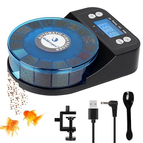 fishkeeper Automatic Fish Feeder for Aquarium - 2025 Upgraded Rechargeable and Precision Fish Feeder Auto Dispenser for Betta Fish & Turtle, Moisture & Proof Vacation Self Feeding(Memory Function)