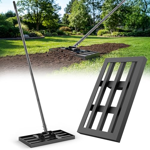 17" x 10" Lawn Leveling Rake for Yard & Garden, Lawn Leveler with Adjustable 6.5FT Handle, Carbon Steel Leveling Tool for Topdressing, Dirt, Sand & Grass Leveling - size: 17in
