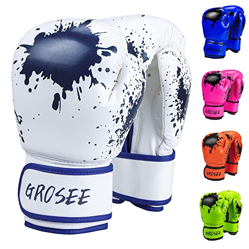 Kids Boxing Glove 6oz 8oz, Youth, Boys and Girls Training Sparring Gloves for Punching Bag, Kickboxing, Muay Thai, MMA, Gift for Age 6-15 Years - color: White, size: 8 oz (80-105 lbs)