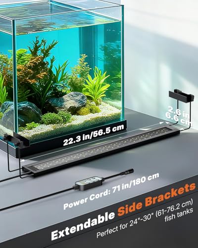Pawfly Aquarium Light for Plants, 25 W Bluetooth Fish Tank Light, Full Spectrum Aquarium Lights for 24"-30" Fish Tanks, Extendable 24/7 LED Lights with Timer Modes & Adjustable Brightness - size: 24"-30"