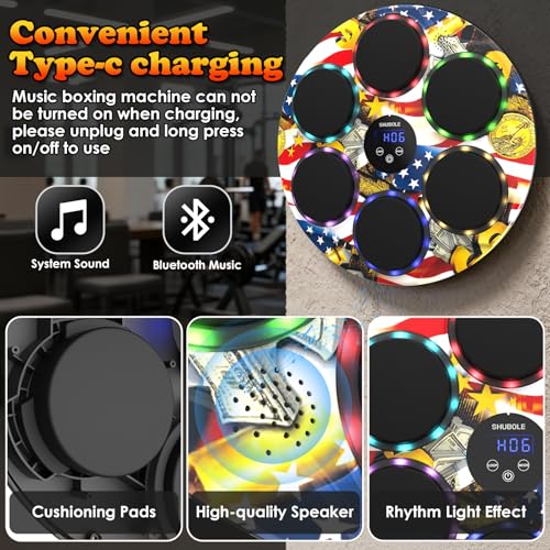 Music Boxing Machine for Kids & Adults - Wall Punching Pad with Lighting, 9-Speed Bluetooth Boxing Game with Gloves, Wall Mounted Exercise Equipment, 2026 Upgrade Boxing Equipment for Kids Age 6+ - color: US
