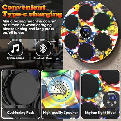 Music Boxing Machine for Kids & Adults - Wall Punching Pad with Lighting, 9-Speed Bluetooth Boxing Game with Gloves, Wall Mounted Exercise Equipment, 2026 Upgrade Boxing Equipment for Kids Age 6+ - color: US