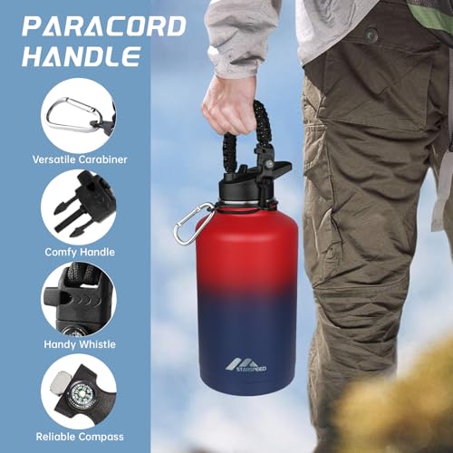 StarSpeed 64oz Insulated Water Bottle with Straws & 2 Lids,Red Blue - color: Red Blue, size: 64 Ounces