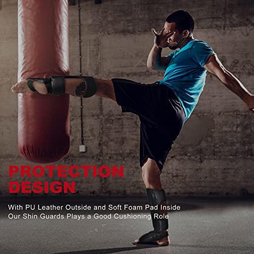 MMA Martial Arts Shin Guards,Muay Thai | Padded, Adjustable, Instep Protection, Muay Thai,Kickboxing,MMA Training, Professional Equipment - color: Black, size: Medium