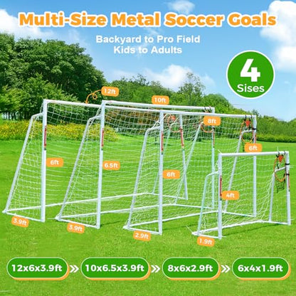 Soccer Goal 12x6,10x6.5, 8x6, 6x4FT Soccer Goals for Backyard Metal Soccer Goals for Kids Youth Adults Large Outdoor 2" Steel Soccer Goal Post Frame with Soccer Net Target Net Agility Ladder - size: 12×6 FT