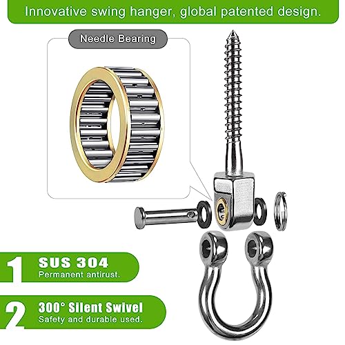 Heavy Duty Swing Hangers with Bearings - Set of 2 Stainless Steel 304 Screw Brackets for Hanging Chairs, Swings, Hammocks, Punching Bag - Indoor & Outdoor Use - 1500LB Capacity - color: 2 pack - 2.6"