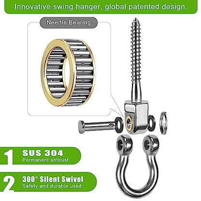 Heavy Duty Swing Hangers with Bearings - Set of 2 Stainless Steel 304 Screw Brackets for Hanging Chairs, Swings, Hammocks, Punching Bag - Indoor & Outdoor Use - 1500LB Capacity - color: 2 pack - 2.6"