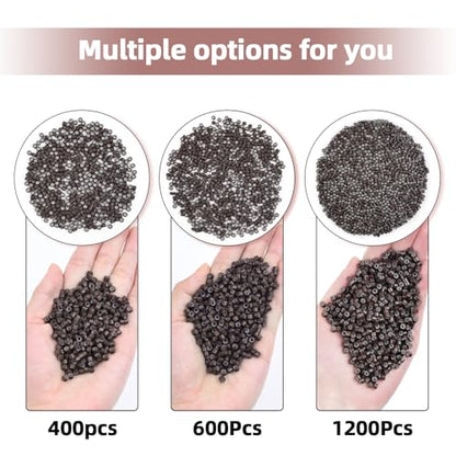 1200Pcs 4mm Silicone Lined Micro Ring Beads for Hair Extensions 5Colors Apply (1200Pcs Light Brown)