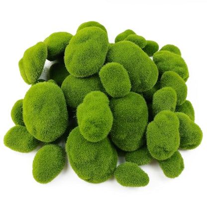 TIHOOD 50 PCS 5 Size Artificial Moss Rocks Decorative, Green Moss Balls,Moss Stones, Green Moss Covered Stones, Fake Moss Decor for Floral Arrangements, Fairy Gardens and Crafting
