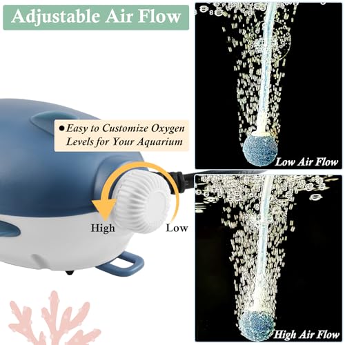 Dirvin 2W Silent Aquarium Air Pump -45GPH Small Fish Tank Bubbler, Adjustable Aquarium Aerator with Accessories for 5-20 Gallon Fish Tank - style: 1 Outlet-2W