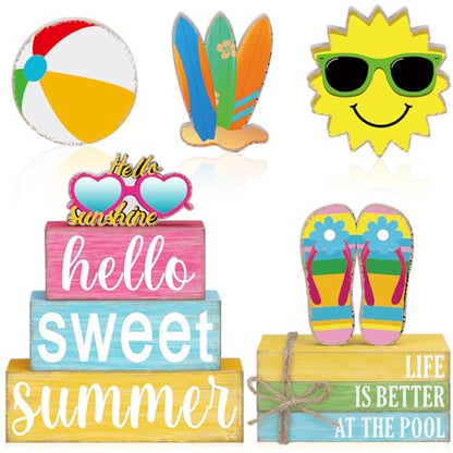 11 Pcs Summer Hawaiian Table Decorations Set Summer Tiered Tray Decor Flip Flops Centerpiece Faux Book Stack Block for Table Home Office Decorations - style: Pool