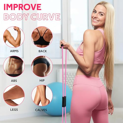 WALITO Home Pilates Kit for Women,Pilates Ring Set with Magic Circle,Resistance Bands,Figure 8 Workout Bands,Mini Ball, Compact Toning Fitness Essentials Starter Set Accessories Gift - color: PINK SET