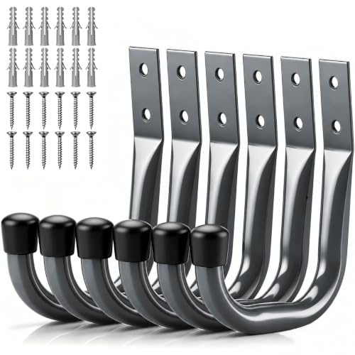 HORUSDY 6-Pack Heavy Duty Metal Wall Hooks, Large Garage Storage & Organization Hooks for Tools, Extension Cords, Ladders, and Bags, Wall Mount J Hooks for Indoor Outdoor Use, Gray - color: Gray, size: 4.72in x 3.5in(L x W) (6PCS)