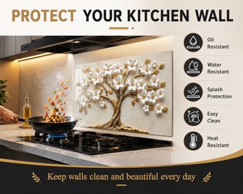 Evgosm Tempered Glass Backsplash for Kitchen, Flowers Stove Splashback, Glass Backsplash, Used for Kitchen Wall Protection and Decoration, Easy to Install and Clean. (30x16'')
