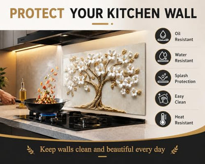 Evgosm Tempered Glass Backsplash for Kitchen, Flowers Stove Splashback, Glass Backsplash, Used for Kitchen Wall Protection and Decoration, Easy to Install and Clean. (30x16'')