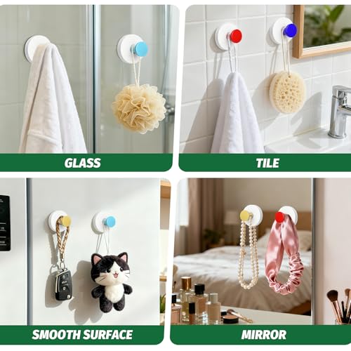 Reusable Heavy Duty Suction Cup Hooks for Kitchen/Bathroom/Shower - Wet-Proof Hooks for Towels, Robes, Loofah&Wreaths/No Drill Mounting on Glass, Tile, Metal (2, Red White) - color: Red White