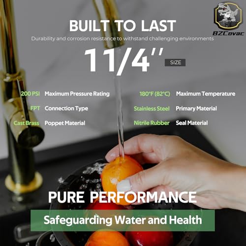 Check Valve with Backflow Prevention, Universal 1-1/4 inch One-Way Female Pipe Thread, Lead-Free Brass Construction, 1.25'' FNPT × 1.25'' FNPT