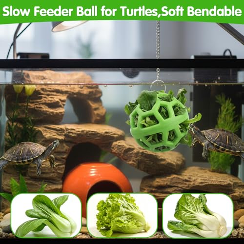 Turtle Toys for Aquatic Turtles, Tortoise Treat Foraging Toy Hanging Feeder Ball for Aquatic Turtle Tank Habitat Accessories