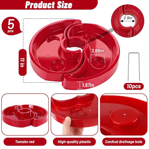 5 Sets Tomato Watering Trays, Surrounding Red Tomato Automator Tray, Root Irrigation Trays for Vegetables, Reduce Runoff, Weed Control, Boost Growth for Tomatoes, Peppers & Garden Veggies