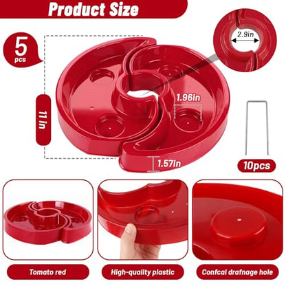 5 Sets Tomato Watering Trays, Surrounding Red Tomato Automator Tray, Root Irrigation Trays for Vegetables, Reduce Runoff, Weed Control, Boost Growth for Tomatoes, Peppers & Garden Veggies