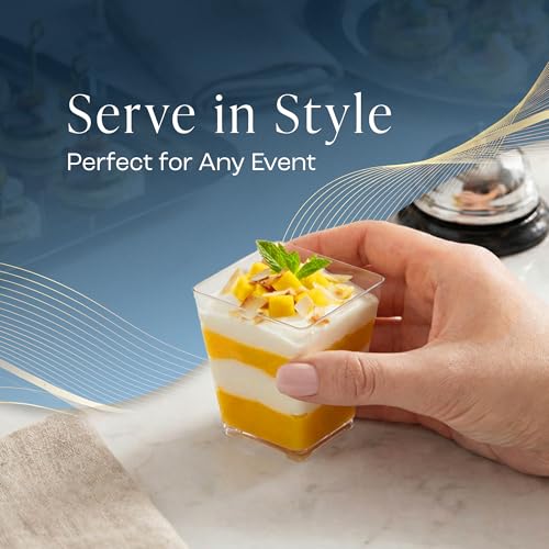 50 Pack 4 oz. Square Small Plastic Dessert Cup Hermes Professional-Grade Recyclable Transparent Disposable Party Cup for Parfait Desserts, Appetizers, and Events CMJJ - style: 50 Units