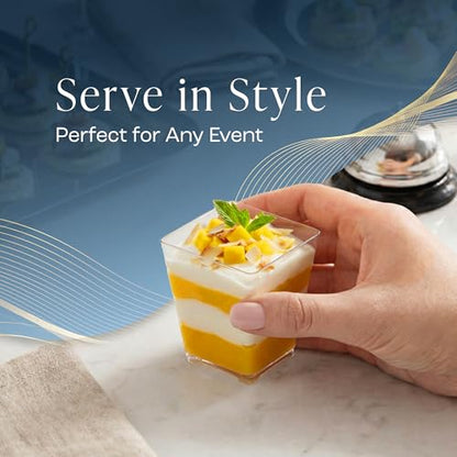 50 Pack 4 oz. Square Small Plastic Dessert Cup Hermes Professional-Grade Recyclable Transparent Disposable Party Cup for Parfait Desserts, Appetizers, and Events CMJJ - style: 50 Units