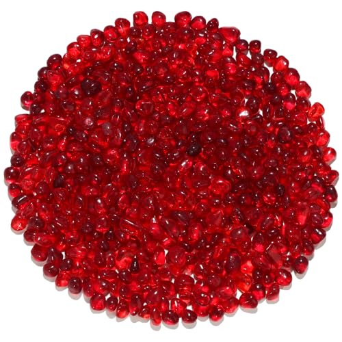 0.55LB Red Clear Glass Pebbles, Tumbled Sea Glass Stones for Vase Fillers, Fish Tank Gravel, Aquarium Rocks, DIY Crafts, Plant Pots, Wedding & Home Decor, Transparent Glass Gemstones - color: Red