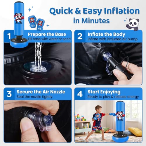 Qoosea Punching Bag for Kids 48in Dinosaur Toys Boxing Bag Set with Gloves - color: Dark Blue