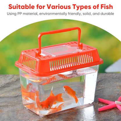 Baluue Portable Fish Tank, Handheld Fish Tank, Plastic Mini Box, Transparent Cutout Design, Plastic Aquarium with Handle for Turtle and Pet Lid for Random