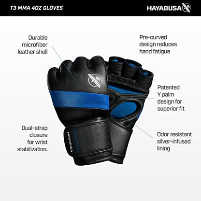 Hayabusa T3 4oz Pro Style MMA Gloves for Men and Women - color: Black, size: Medium