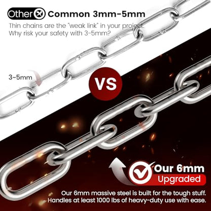 sprookber 25" Hanging Swing Chain,1000 lb Capacity,6 mm 304 Stainless Steel - color: Silver, size: 2 PACK 25inch