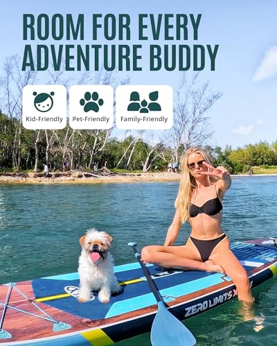 11'6"x35" Inflatable Paddle Board for Adults, Extra Wide Stable SUP | Stand Up Paddleboard, Non-slip EVA Deck, Complete Accessories, Unique Center Fin, for All Skill Levels Paddling On Any Water - color: Black Wood Seat