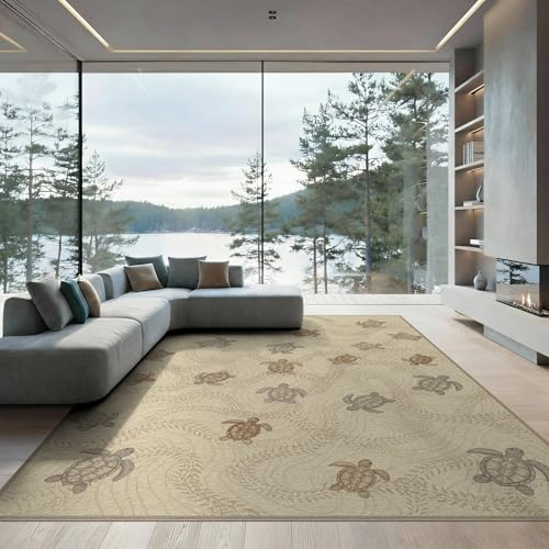 6'x9' Washable Beachy Sea Turtle Area Rug, Brown Foldable Non-Slip Large Carpet for Queen Size Bedroom, Under Bed, Master Bedroom, Foldable Easy Care Carpet| Ref:1955151 - color: Beige/Pattern 21, size: 6' x 9' (Rectangular)
