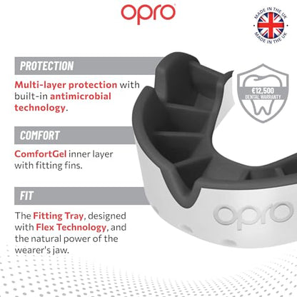 OPRO Silver Level Moldable Mouth Guard, Essential Fit White/Black - color: White/Black, size: Youth (Under 10)