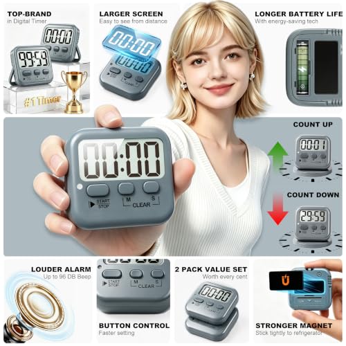 Antonki 2 Pack Digital Timer for Kids Classroom Kitchen Timers for Cooking - color: Space Grey
